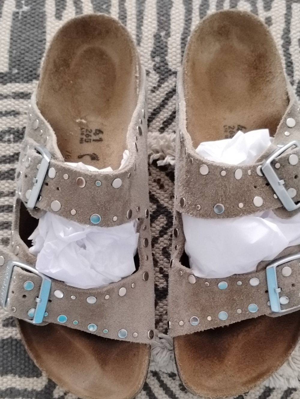 Birkenstock Suede Studded Double-Buckle Rivet Women's Sandals Taupe 41 N Lk New